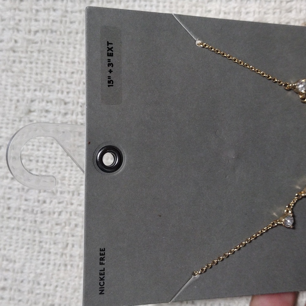 NWT Nordstrom Rack Gold Necklace with Clear Accents 15"+3" Extension - Picture 3 of 6